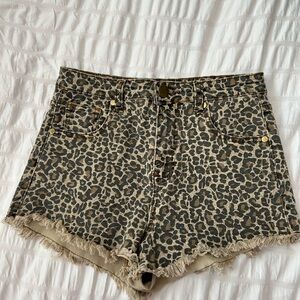 Leopard Print Denim Shorts
